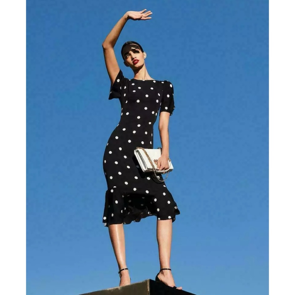 DOLCE & GABBANA Polka Dot Silk Fluted Dress 48 12 - Picture 2 of 13